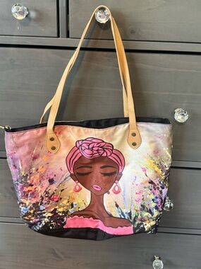 Women’s Pink Artistic Tote Bag with Headwrap Design